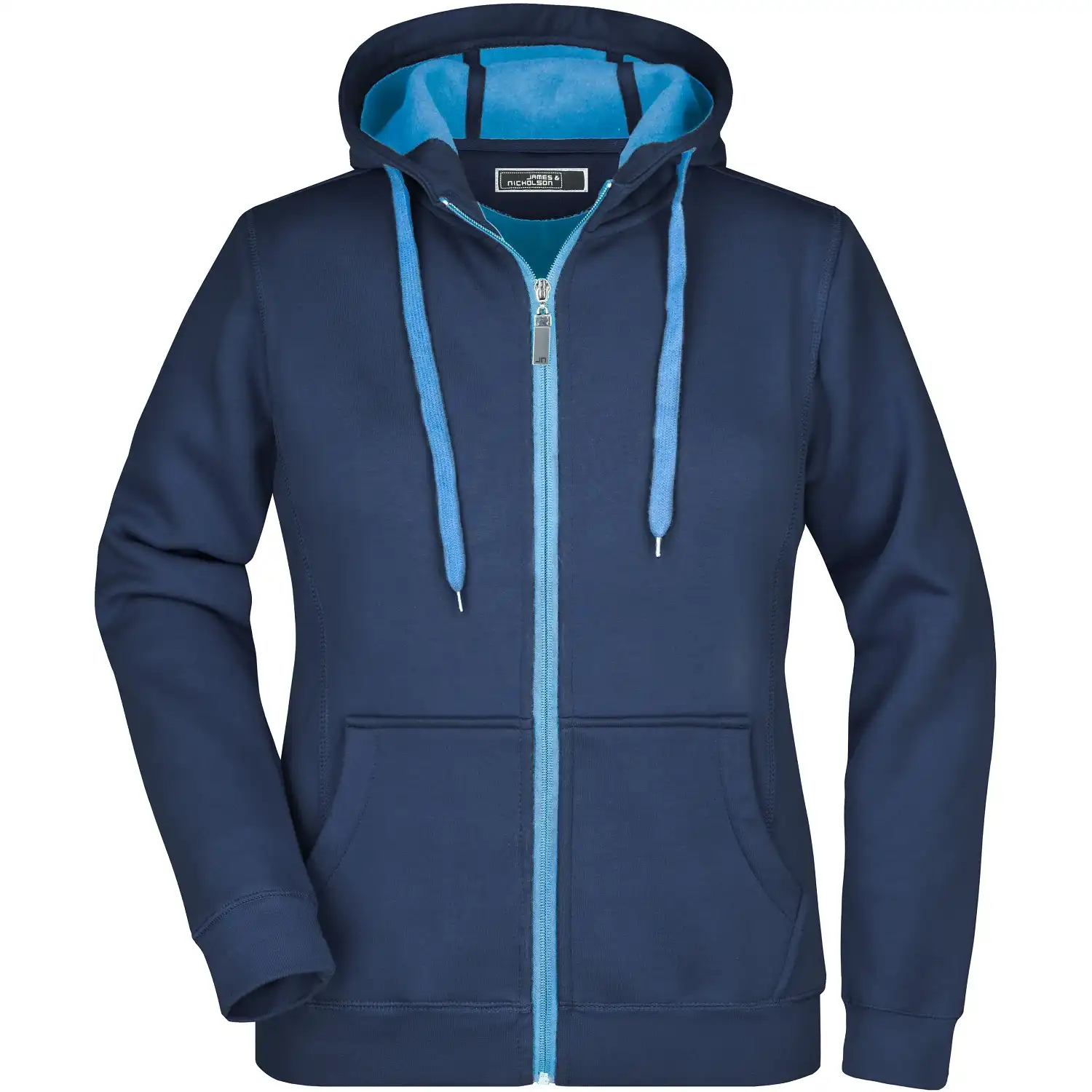 Damen Kapuzen-Sweatjacke Doubleface "JN354" in navy/aqua, L - Bild 1