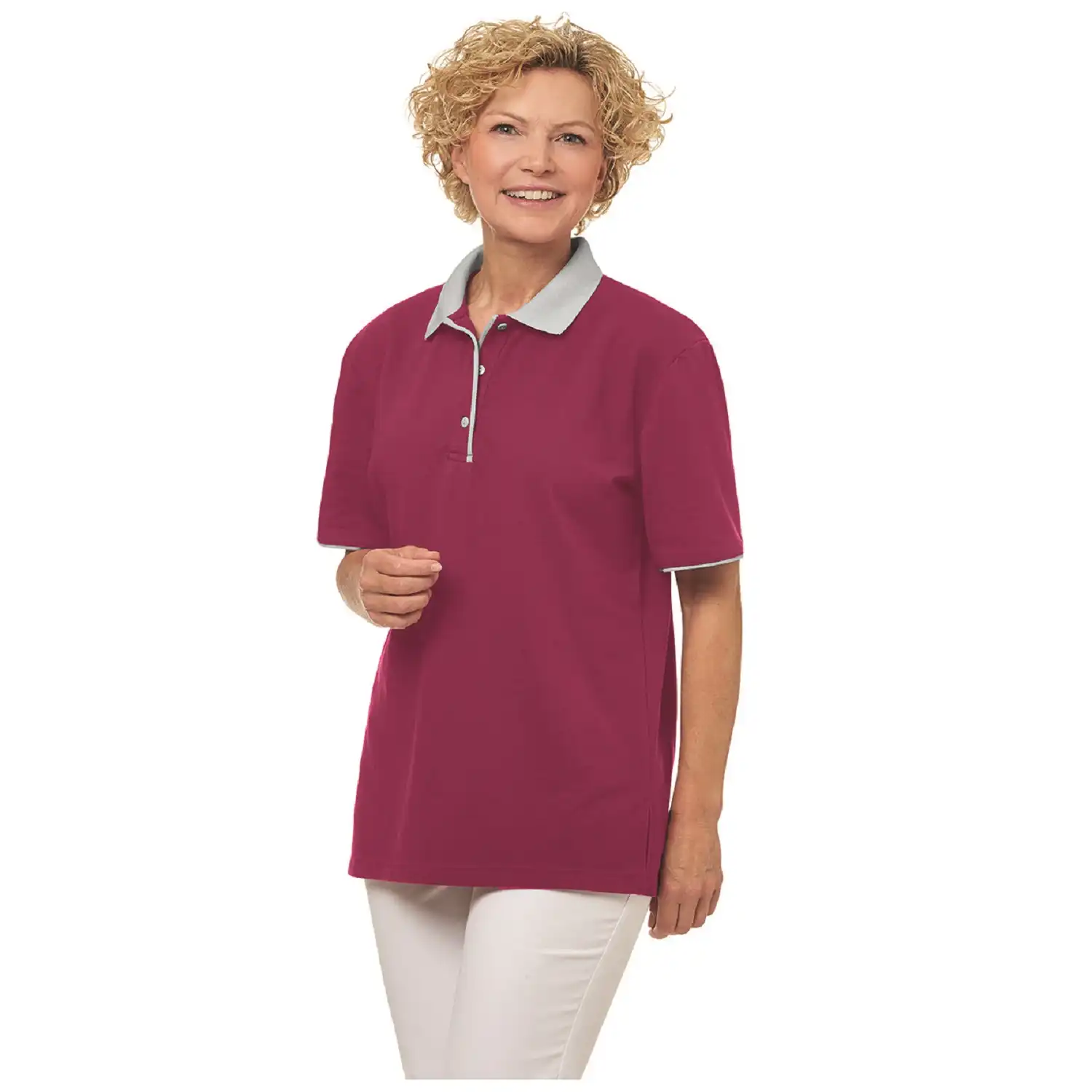 Unisex-Polo 1/2 Arm "08/2742" in beere/silbergrau, XL - Bild 1