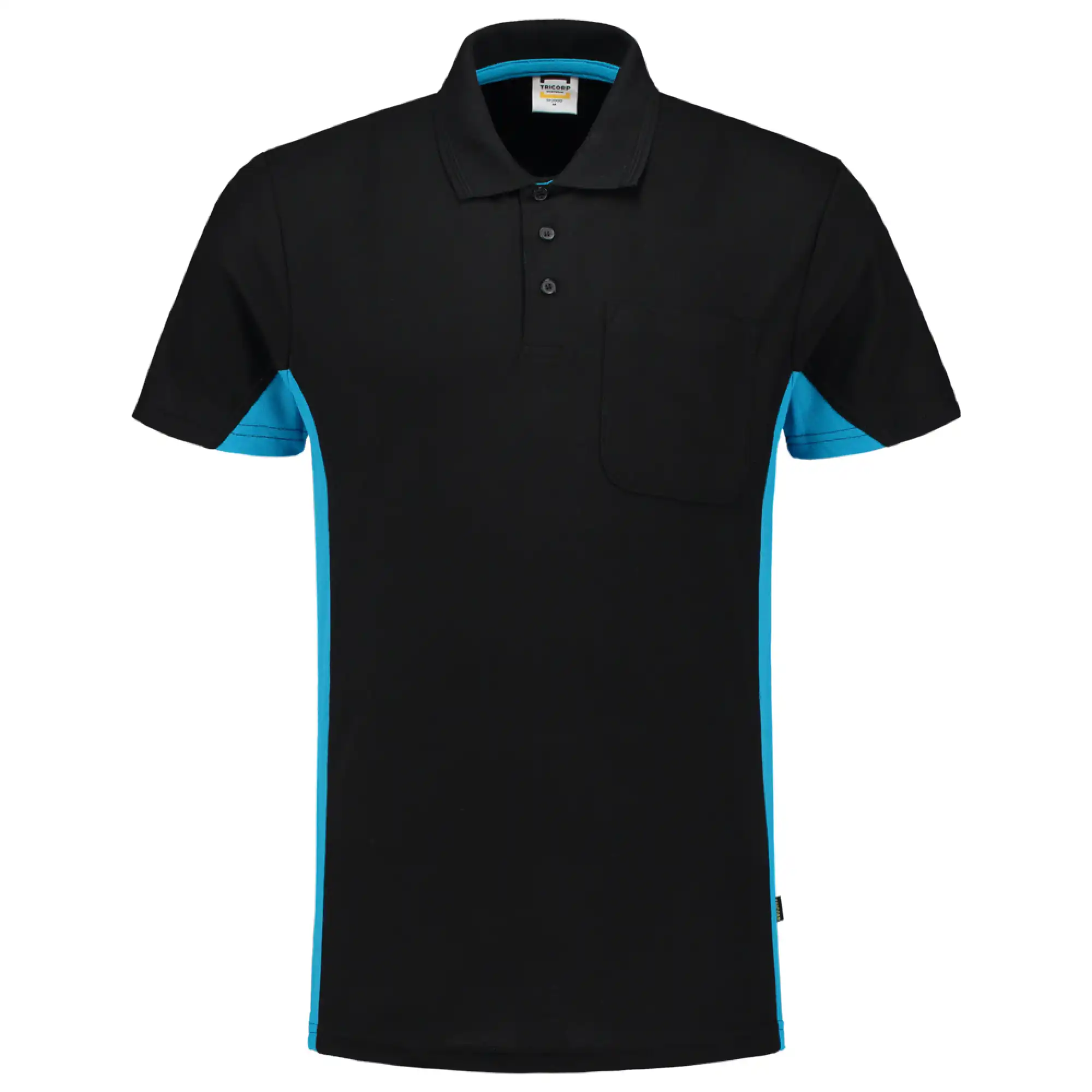 Pocket Polo-Shirt Bicolor "202002" Workwear in 5XL, black/turquoise - Thumbnail 1