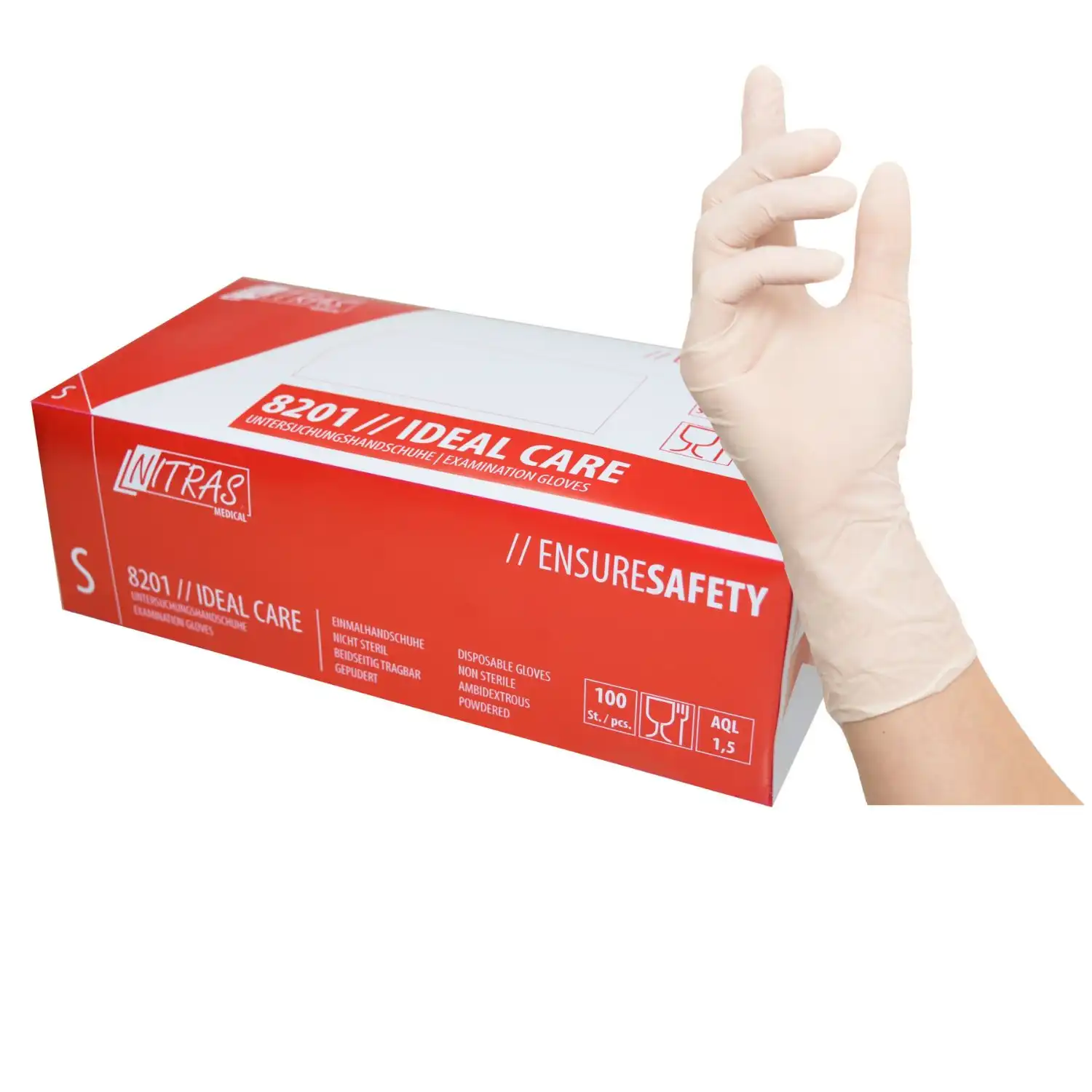 Latex Einweghandschuhe 8201 IDEAL CARE P | 100 Stück in L - Thumbnail 1