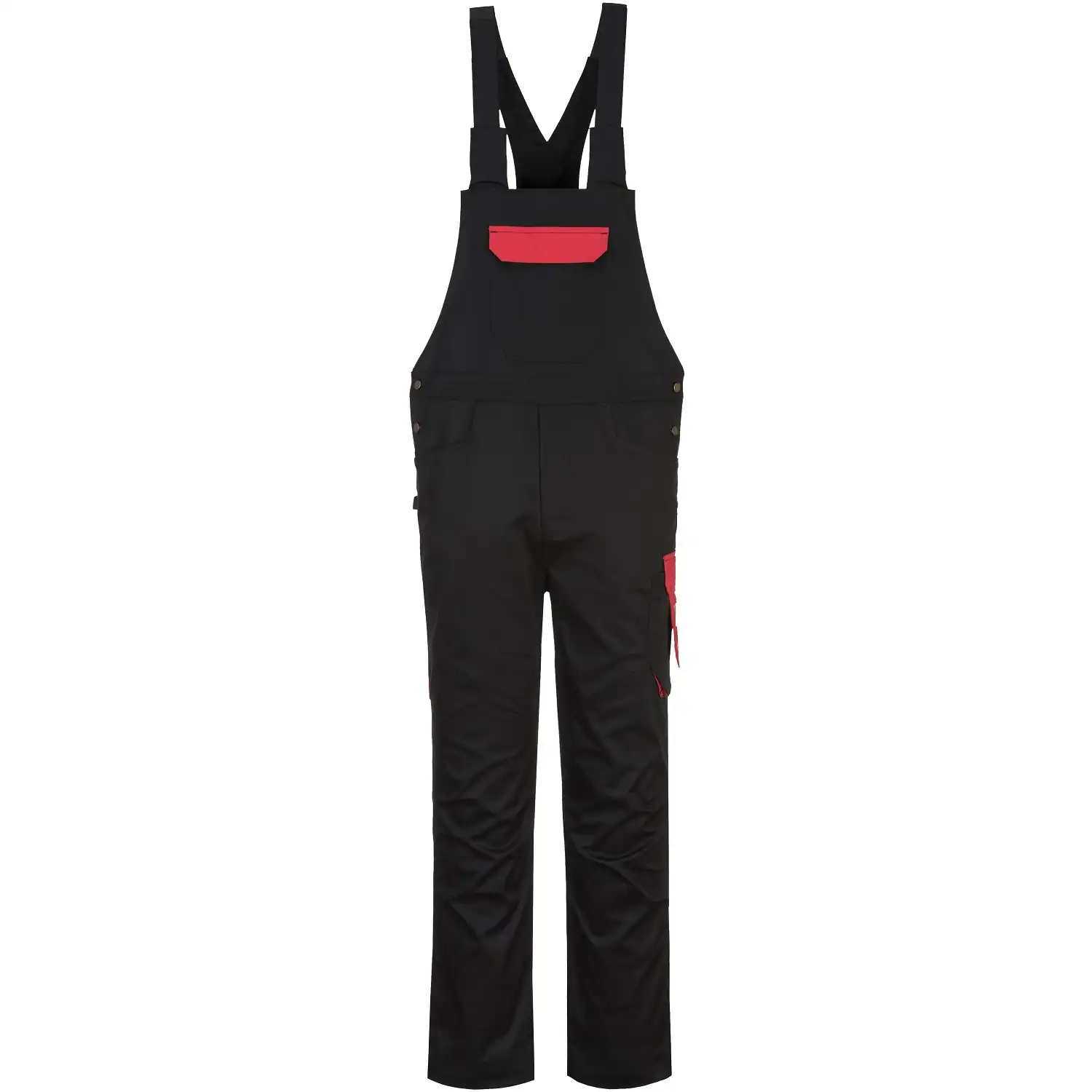 Latzhose "PW243" PW2 in schwarz/rot, L - Thumbnail 1
