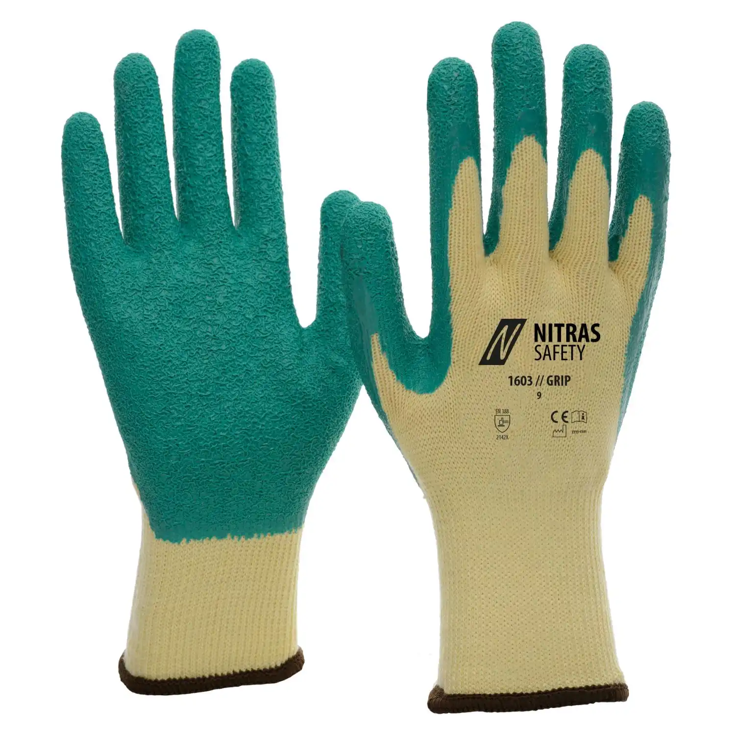 Latex Strick Arbeitshandschuhe "1603" GRIP grün in 10 (XL) - Thumbnail 1