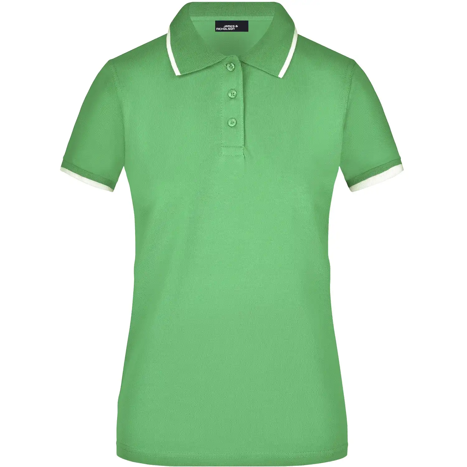 Damen Polo-Shirt Tipping "JN934" in lime-green/white, L - Bild 1