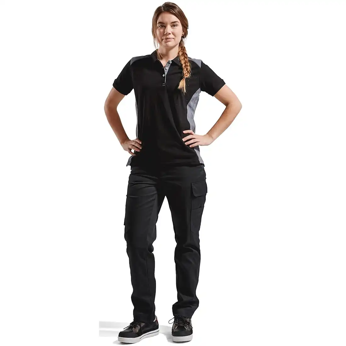 Damen Polo-Shirt "3390" in schwarz/grau, L - Thumbnail 3