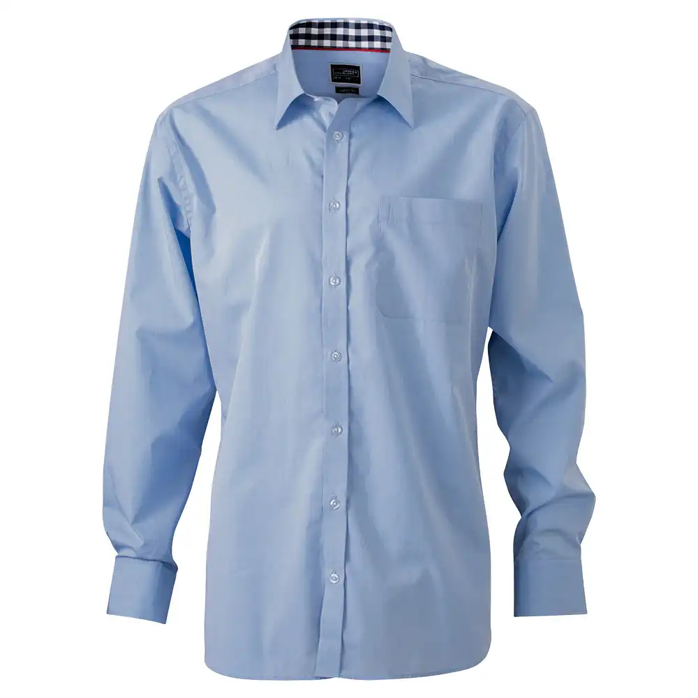 Herren Plain Hemd "JN619" in light-blue/navy-white, 3XL - Bild 1