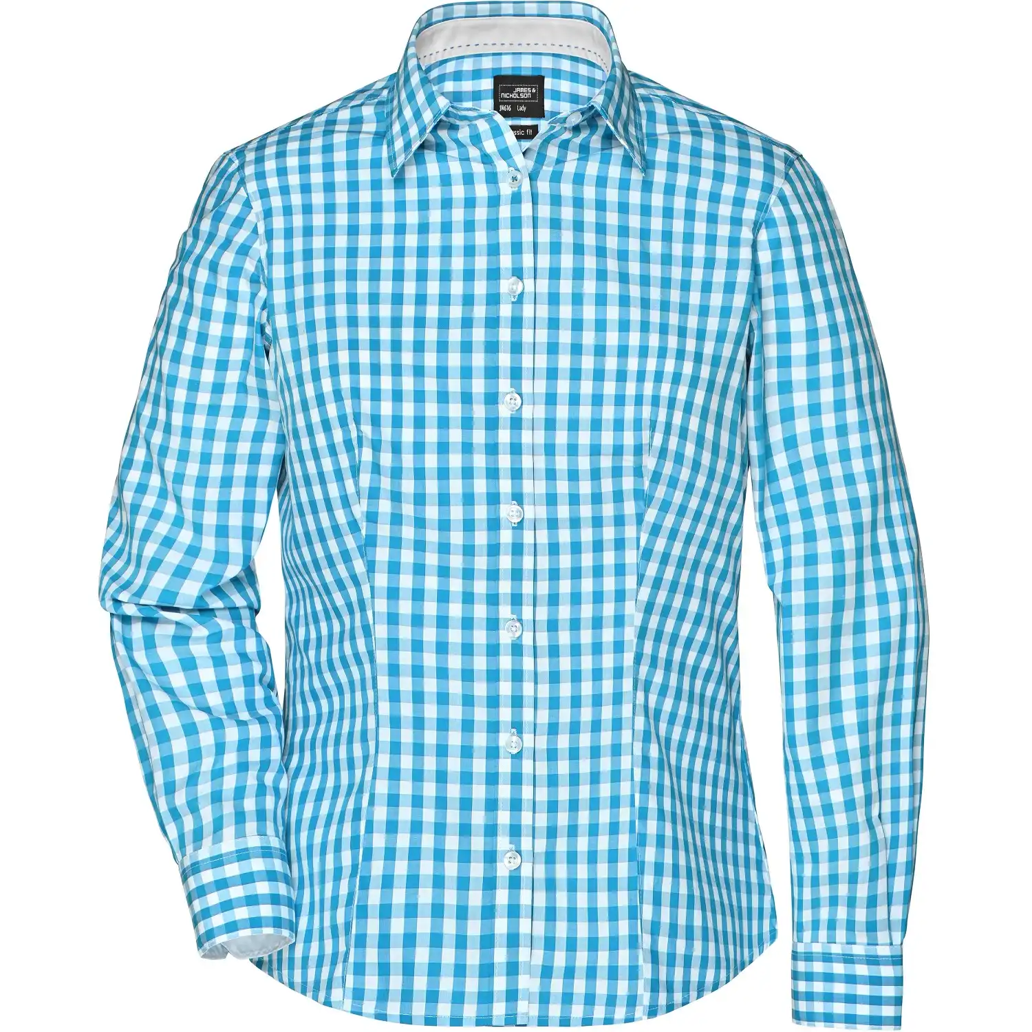 Damen Karo-Bluse "JN616" in turquoise/white, L - Bild 1