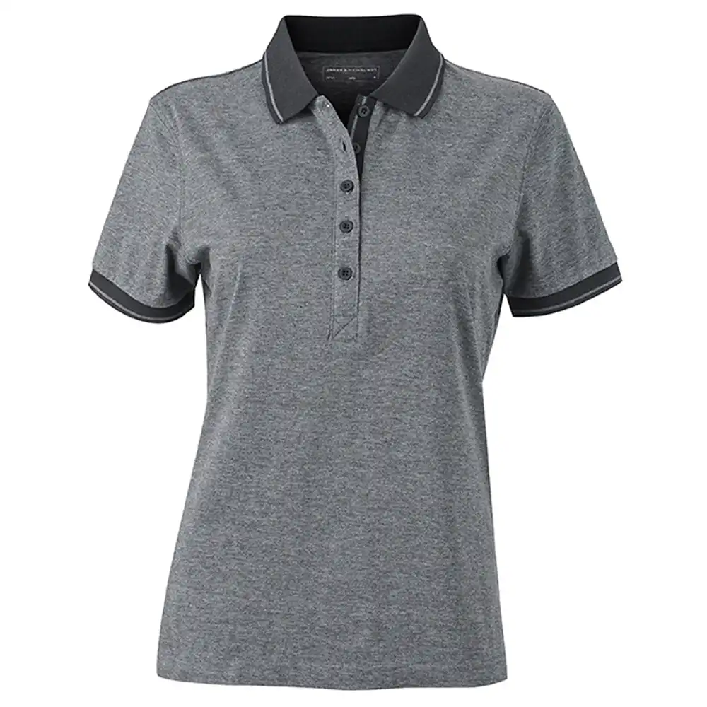 Damen Polo-Shirt Melange "JN705" in black-melange/black, L - Bild 1