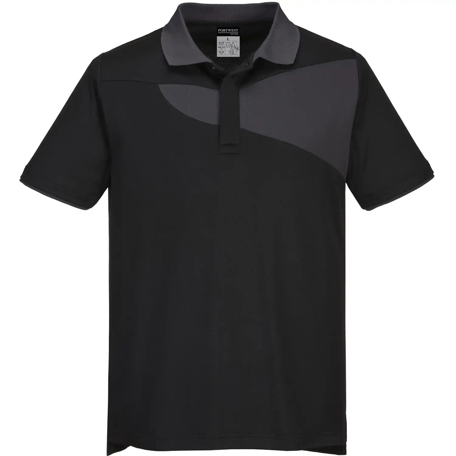 Polo-Shirt "PW210" PW2 in schwarz/grau, L - Thumbnail 1