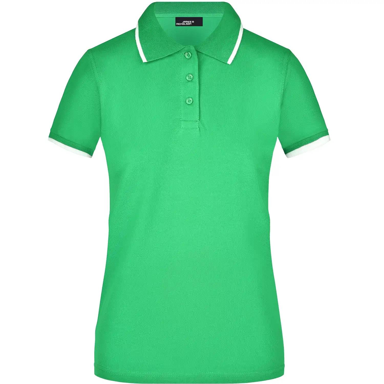 Damen Polo-Shirt Tipping "JN934" in frog/white, L - Bild 1