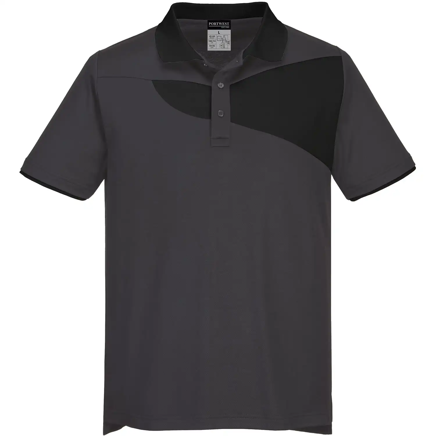 Polo-Shirt "PW210" PW2 in grau/schwarz, L - Thumbnail 1