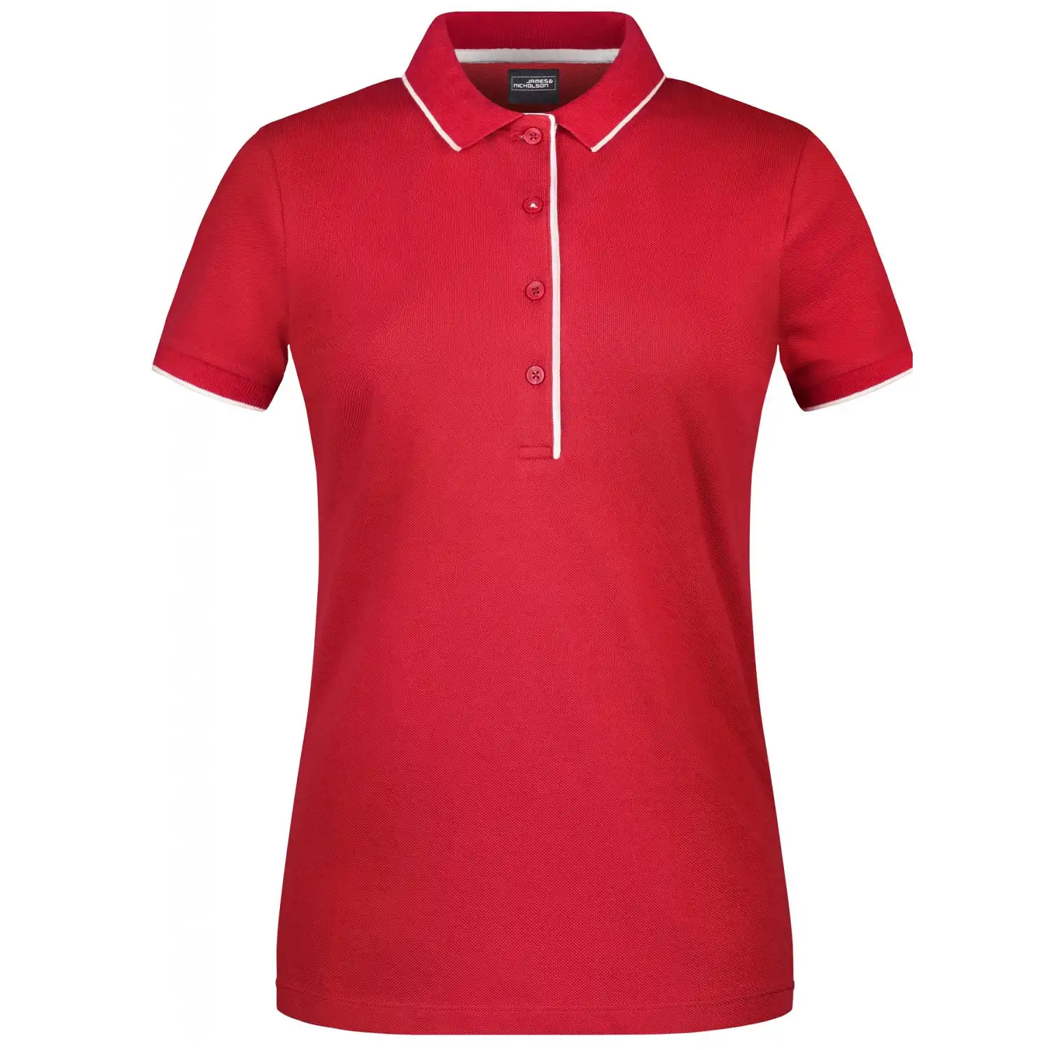 Damen Baumwoll Poloshirt "JN727" in red/white, L - Bild 1