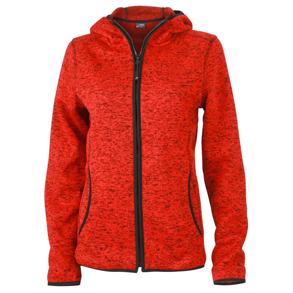 Damen Strickfleece-Kapuzenjacke "JN588" in red-melange, L - Bild 1
