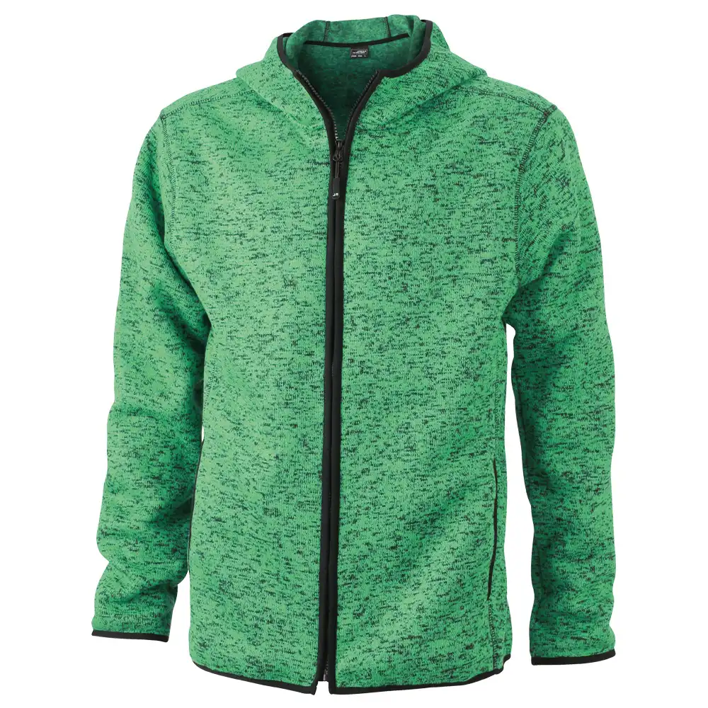 Strickfleece-Kapuzenjacke "JN589" in green-melange, 3XL - Bild 1
