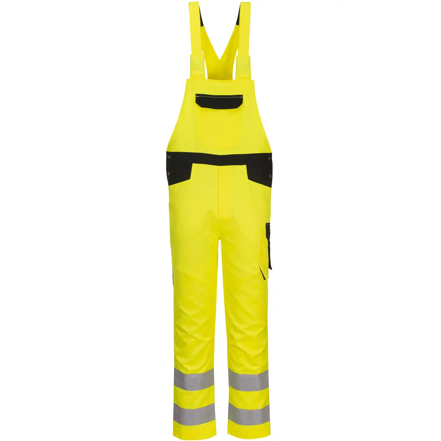 Warnschutz Latzhose "PW244" PW2 in gelb/schwarz, L - Thumbnail 1