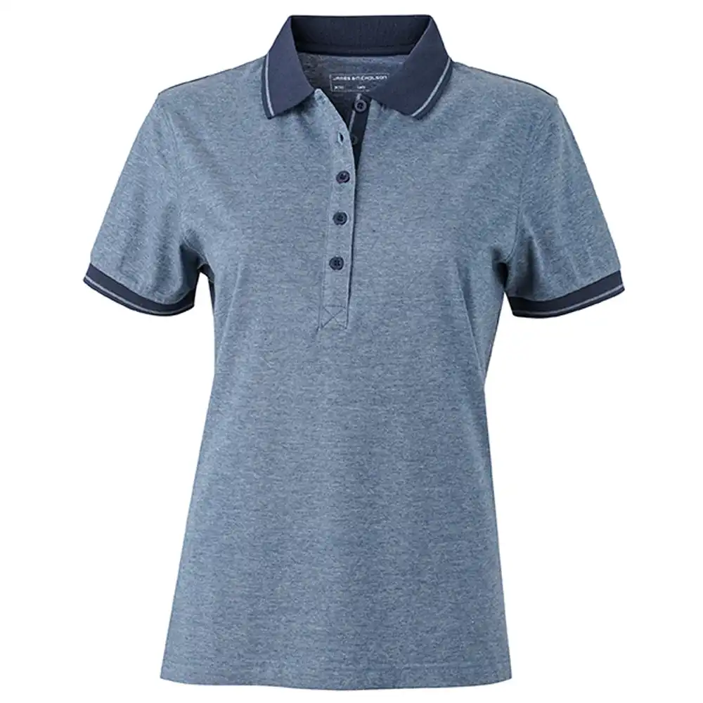Damen Polo-Shirt Melange "JN705" in blue-melange/navy, L - Bild 1