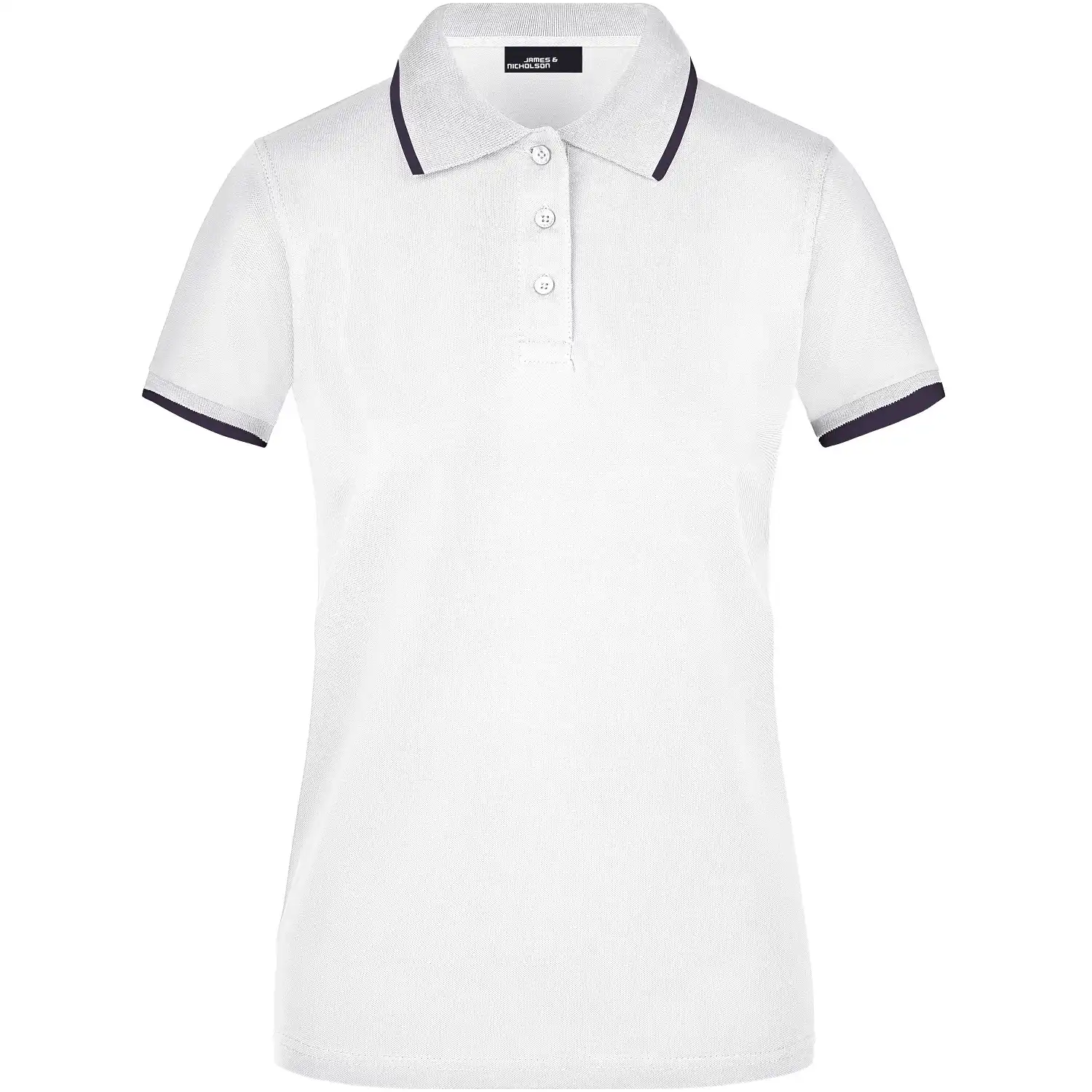 Damen Polo-Shirt Tipping "JN934" in white/navy, L - Bild 1