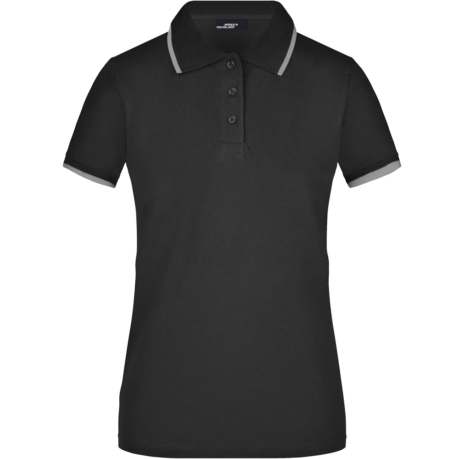 Damen Polo-Shirt Tipping "JN934" in black/silver, L - Bild 1