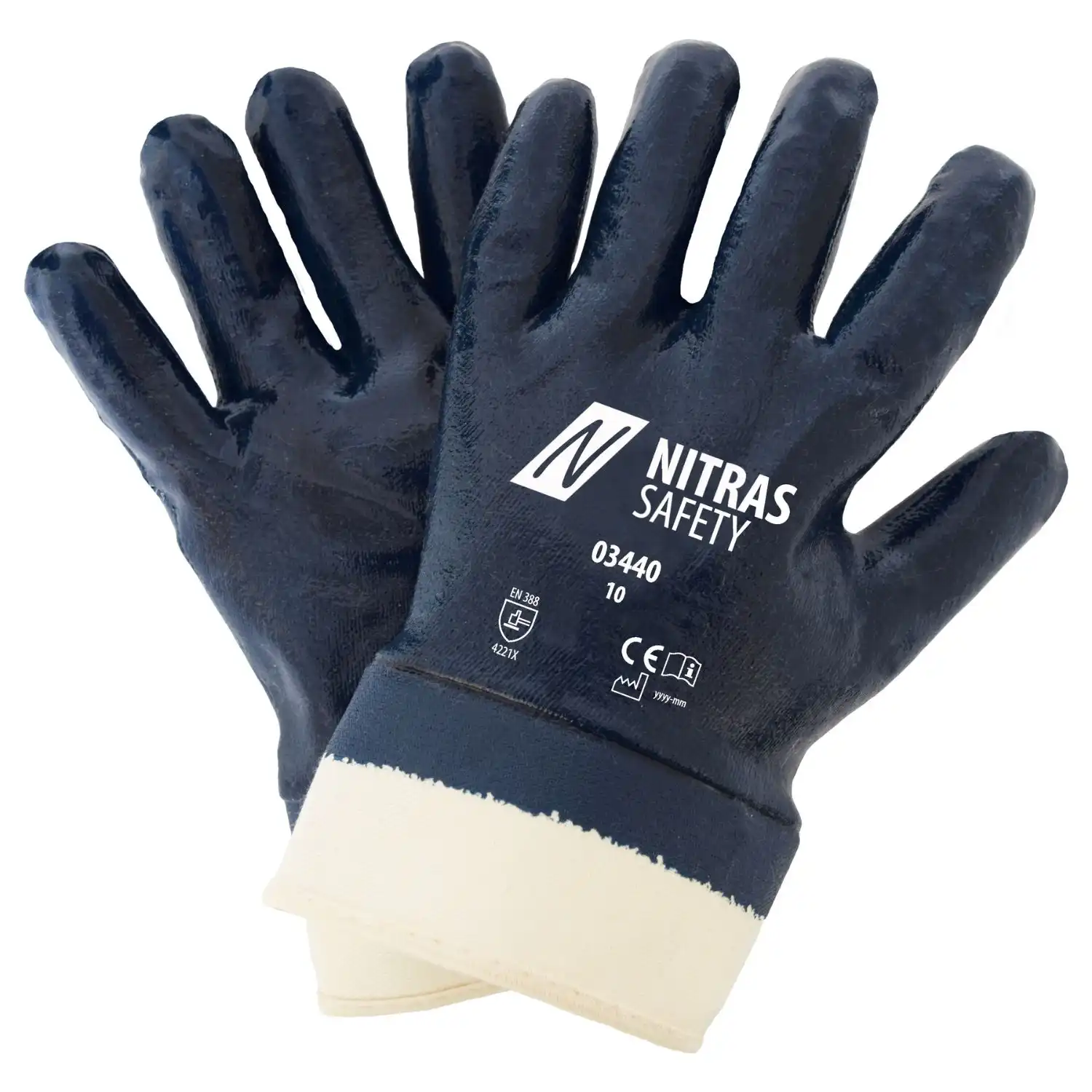 Nitril Baumwoll Stulpe Handschuhe "03440" blau vollbeschichtet in 10 (XL) - Thumbnail 1