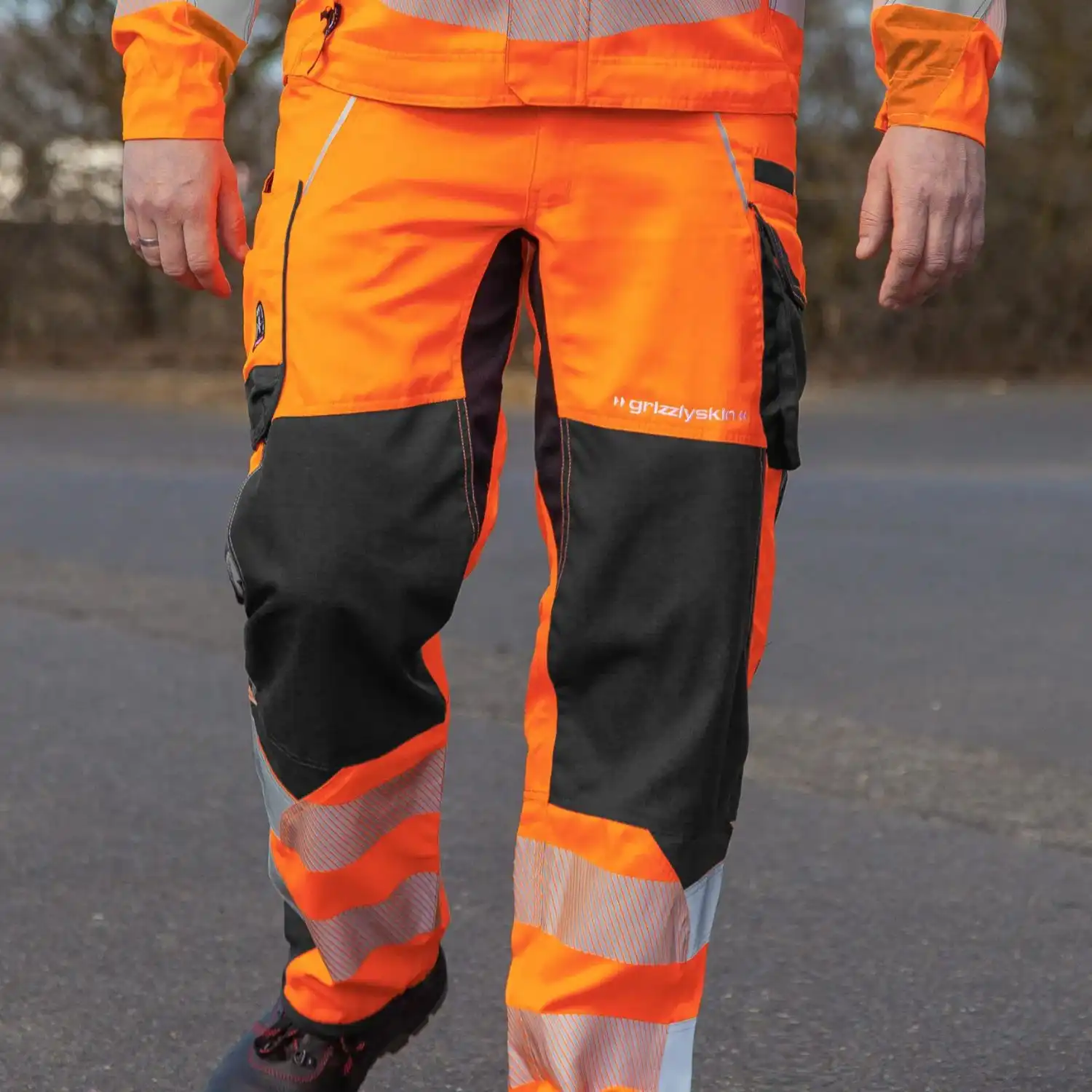  Arbeitshose "Grizzlyskin Warnschutz" in orange/schwarz, N72 - Thumbnail 6