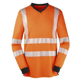 Warnschutz Langarmshirt &quot;JACKSONVILLE&quot; UV-Schutz orange/grau, L