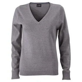 Damen V-Neck Pullover &quot;JN658&quot; grey-heather, XXL